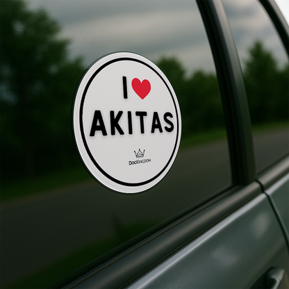 I love Akitas DogKingdom sticker displayed on a car window