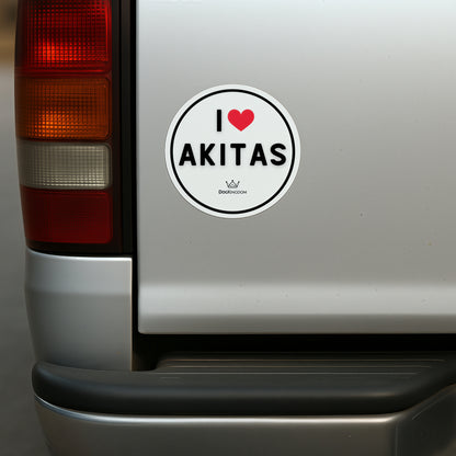 I love Akitas DogKingdom sticker placed on a silver car tailgate
